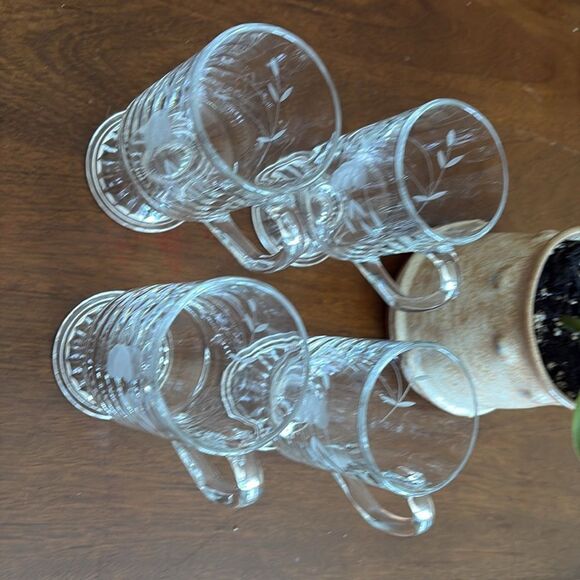 Vintage Princess House Heritage Pattern Etched Crystal Hot Beverage Mugs x4 - Picture 2 of 4